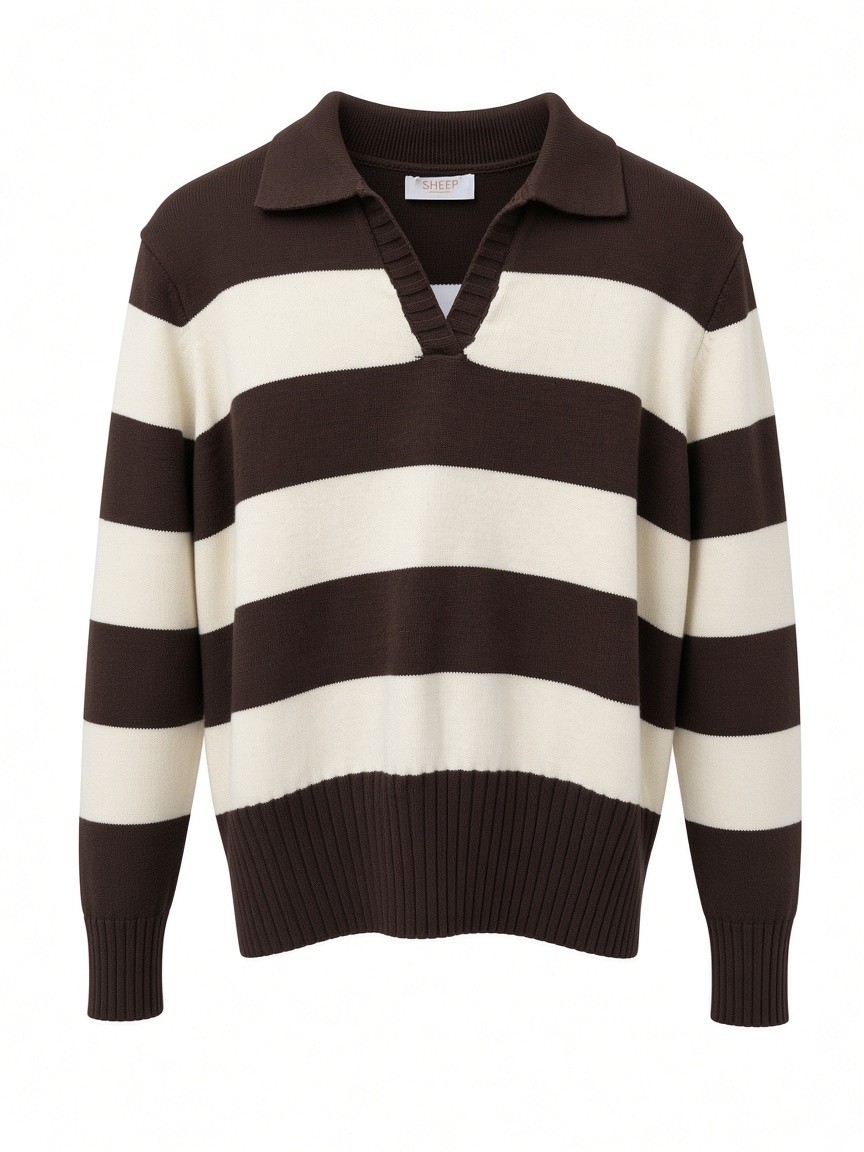 Dámsky pruhovaný POLO pulóver SHEEP FASHION MILK CHOCOLATE Hnedý s.WEAR 1
